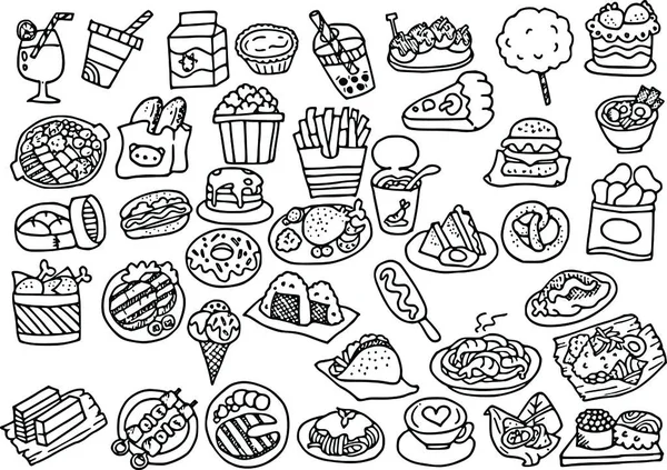 Vector Set Doodle Food Sweets — Stock Vector
