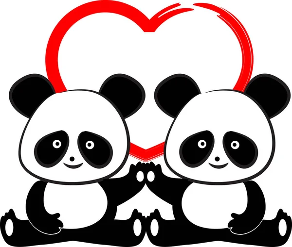 Pandas Love Card Template Απομονωμένο Λευκό Φόντο Διανυσματική Απεικόνιση — Διανυσματικό Αρχείο