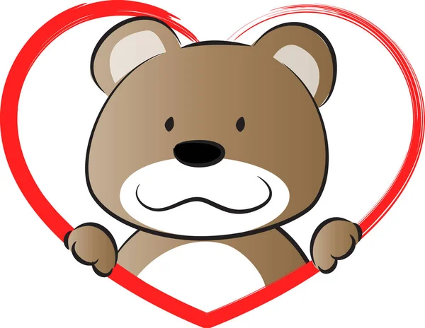 Cartoon Cute Little Bear Heart Isolated White Background Romantic Concept — Stock Vector