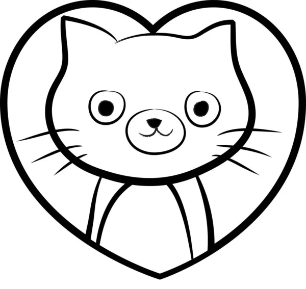 Cartone Animato Carino Piccolo Gatto Con Cuore Isolato Sfondo Bianco — Vettoriale Stock