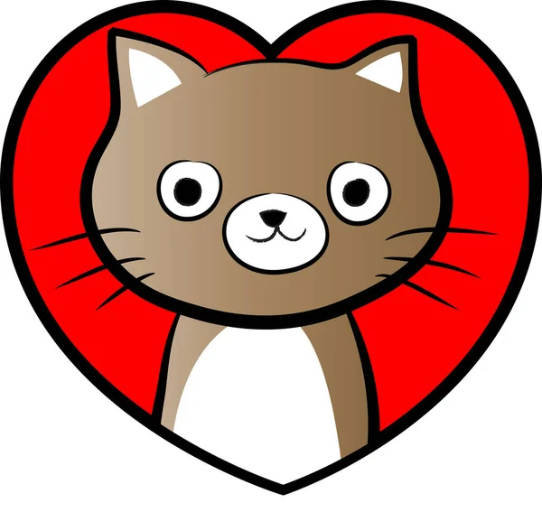 Dibujos Animados Lindo Pequeño Gato Con Corazón Aislado Sobre Fondo — Vector de stock