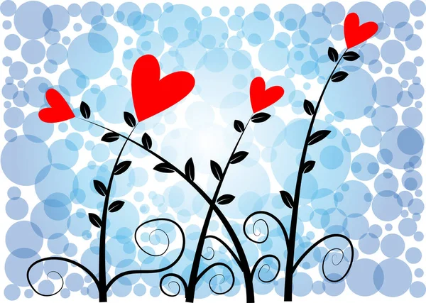 Ramas Árbol Con Corazones Concepto Amor Vector Ilustración — Vector de stock