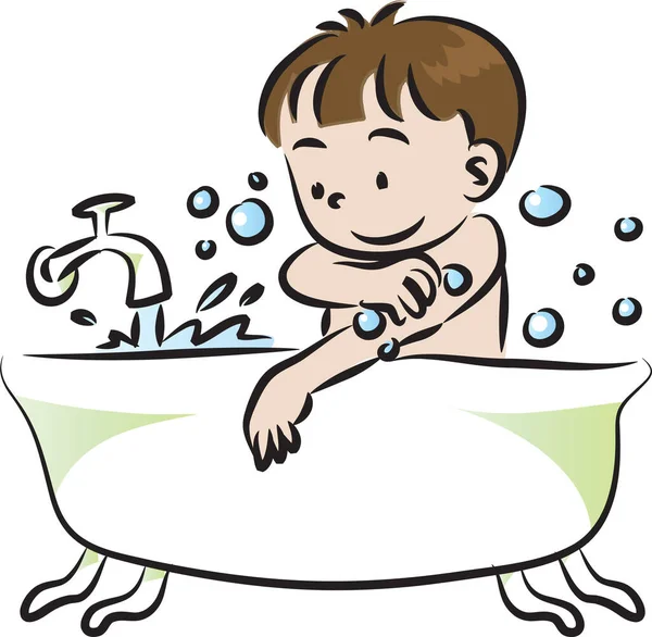 Vector Illustration Cute Boy Washing Bathroom Hygiene Concept — Stock Vector