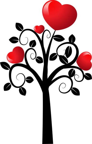 Copac Dragoste Inimi Spațiu Copiere Ilustrație Vectorială — Vector de stoc