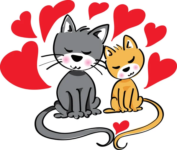 Χαριτωμένο Γάτες Εικονογράφηση Διάνυσμα Κινουμένων Σχεδίων Λευκό Φόντο Ρομαντική Έννοια — Διανυσματικό Αρχείο