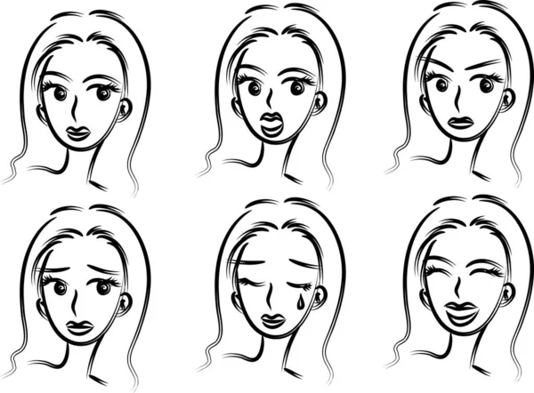 Набір Мультяшних Красивих Дівчат Зачісками Ізольовані Білому Тлі Вектор Ілюстрація — стоковий вектор