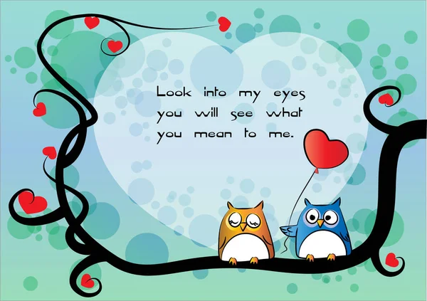 Valentine Kartu Hari Dengan Burung Lucu Dan Hati - Stok Vektor