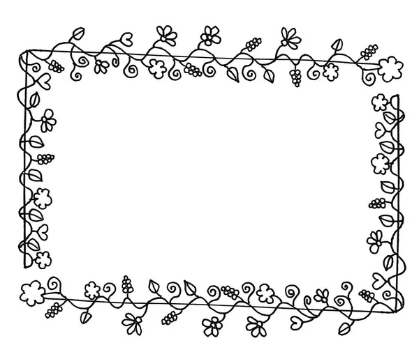 Karikatur Schöner Rahmen Aus Blumen Isoliert Auf Weißem Hintergrund Vektor — Stockvektor