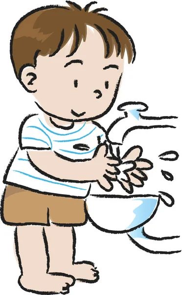 El yıkayan sevimli bir çocuğun vektör çizimi 