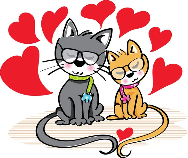 Χαριτωμένο Γάτες Εικονογράφηση Διάνυσμα Κινουμένων Σχεδίων Λευκό Φόντο Ρομαντική Έννοια — Διανυσματικό Αρχείο