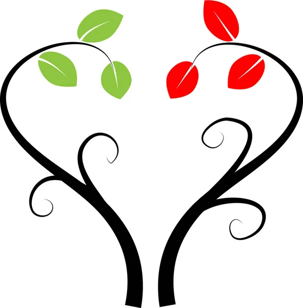 Bunte Flache Herz Logo Mit Ästen Isoliert Auf Weißem Hintergrund — Stockvektor