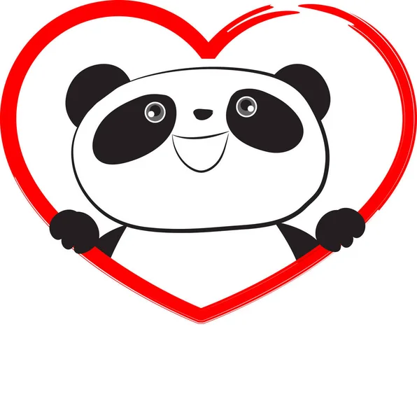 Cartone Animato Simpatico Piccolo Orso Panda Con Cuore Isolato Sfondo — Vettoriale Stock