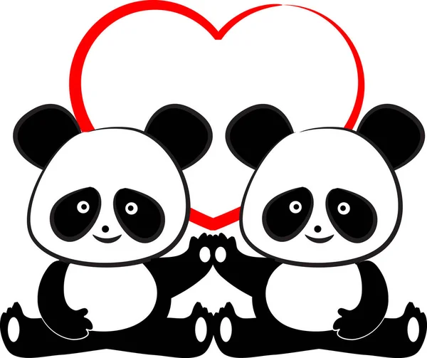 Templat Kartu Cinta Pandas Diisolasi Pada Latar Belakang Putih Ilustrasi - Stok Vektor