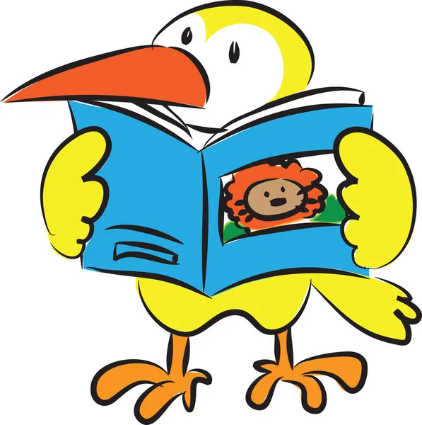 Cartoon Schattig Vogel Lezen Boek Onderwijs Concept — Stockvector