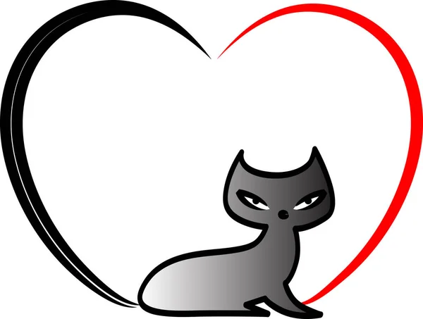 Cartoon Schattig Klein Kat Met Hart Geïsoleerd Witte Achtergrond Romantisch — Stockvector