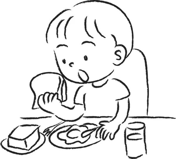 Vector Drawing Kid Eating Breakfast — Stock Vector