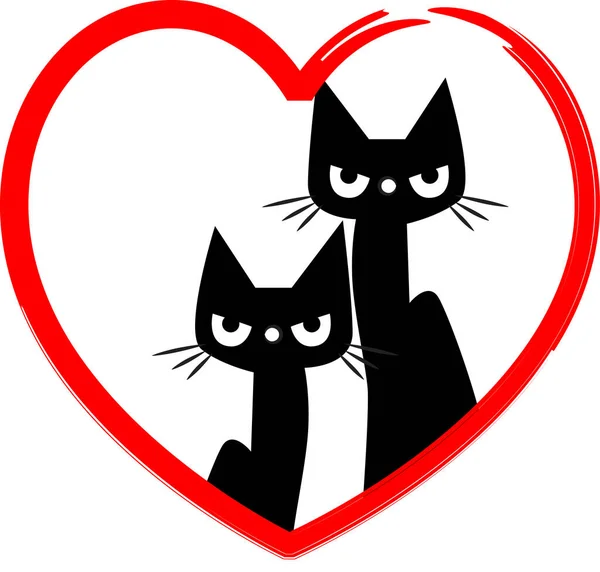 Logo Lindos Gatos Corazón Aislado Sobre Fondo Blanco Concepto Romántico — Vector de stock