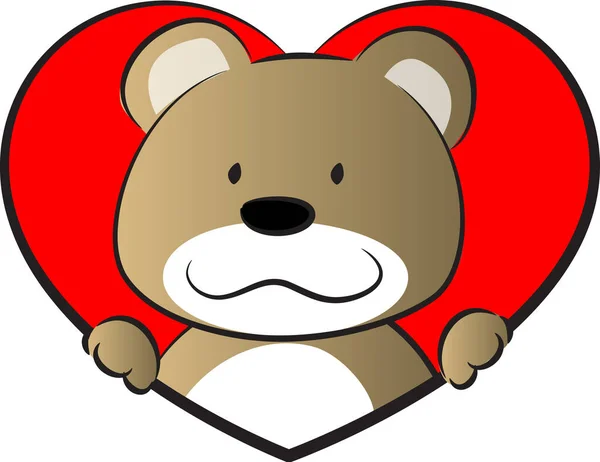 Kreskówki Cute Little Bear Sercem Izolowane Białym Tle Romantyczny Pomysł — Wektor stockowy