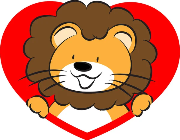 Cartoon Cute Little Lion Heart Isolated White Background Romantic Concept — Stock Vector