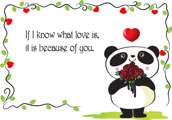 Kartun Beruang Panda Kecil Yang Lucu Konsep Romantis - Stok Vektor