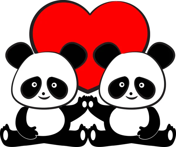 Pandas Modelo Cartão Amor Isolado Fundo Branco Ilustração Vetorial — Vetor de Stock