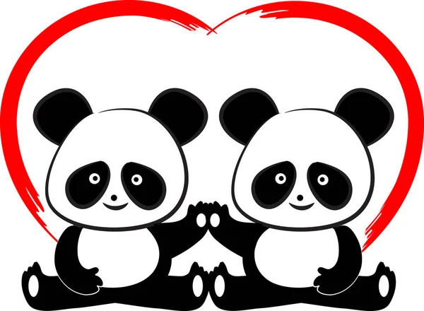 Pandas Modelo Cartão Amor Isolado Fundo Branco Ilustração Vetorial — Vetor de Stock