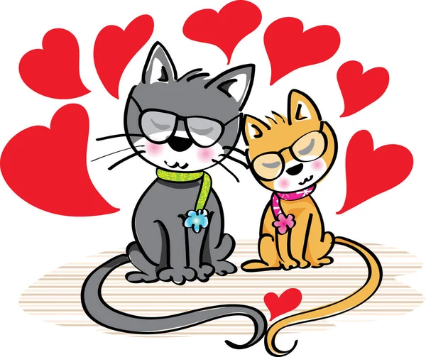 Cute Cats Cartoon Vector Illustration White Background Romantic Concept — Stock Vector