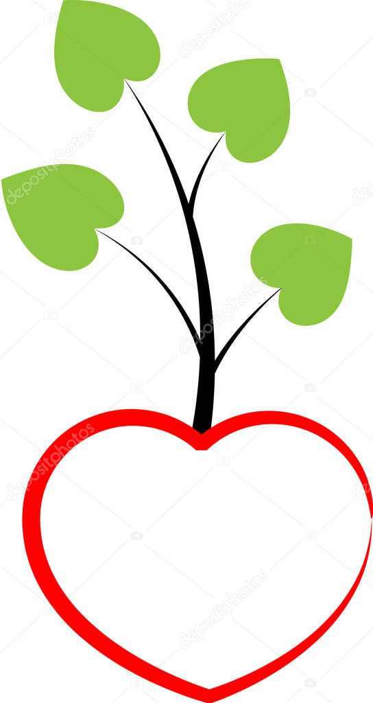 Colorful flat heart logo with tree branches  isolated on white background,