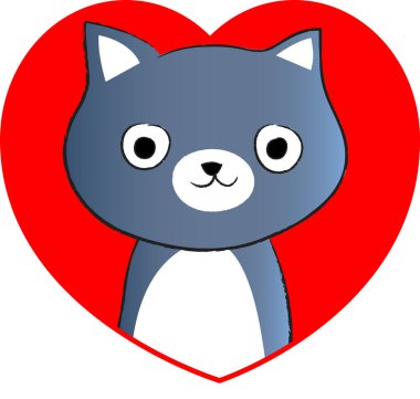 Kalbinde beyaz arka planda izole edilmiş küçük sevimli bir kedi, romantik bir kavram. 