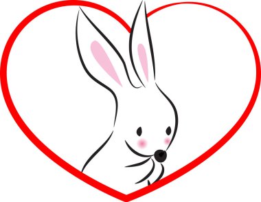 beyaz arka planda izole edilmiş kalbi olan küçük sevimli tavşancık, romantik konsept 