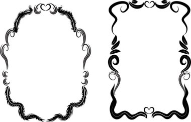 Beyaz arkaplan, vektör, illüstrasyon üzerinde izole edilmiş kalpleri olan güzel dekoratif çiçek çerçeveleri.  