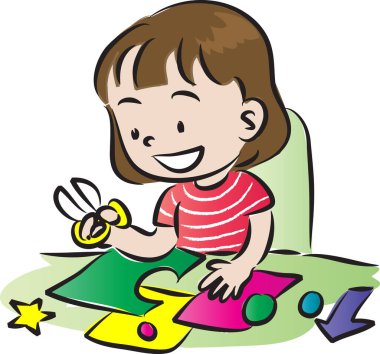 Makasla oynayan küçük tatlı bir kızın vektör çizimi