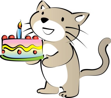 Beyaz arka planda izole edilmiş küçük şirin kedi doğum günü pastası, romantik konsept, yıldönümü konsepti