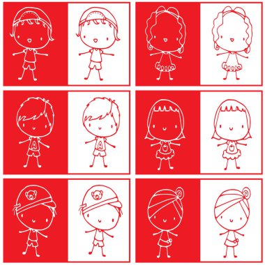 Farklı mesleklerden el çizimi çizgi film karakterleri.