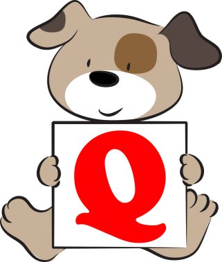 Q harfli şirin köpek tutma kartı, eğitim konsepti. 