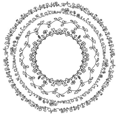 beyaz arkaplanda izole edilmiş çiçeklerden güzel kareler, vektör, illüstrasyon 
