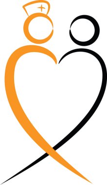 Renkli düz kalp şekilli hemşire ve hasta logosu simgesi beyaz arkaplan, vektör, illüstrasyon