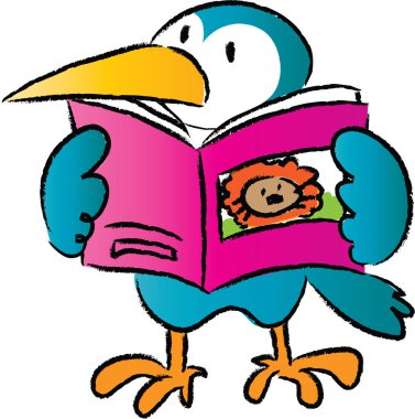 çizgi film sevimli kuş okuma kitabı, eğitim konsepti 