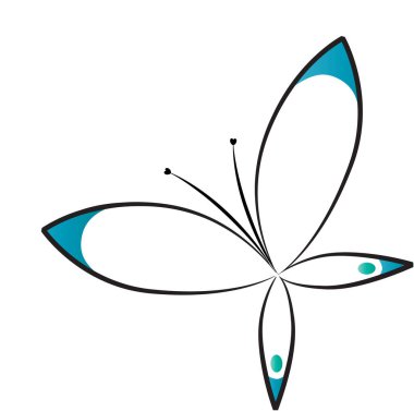 Beyaz arka planda, vektörde, resimde izole edilmiş güzel kelebek çizimi