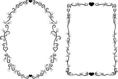 Beyaz arkaplan, vektör, illüstrasyon üzerinde izole edilmiş kalpleri olan güzel dekoratif çerçeveler. 