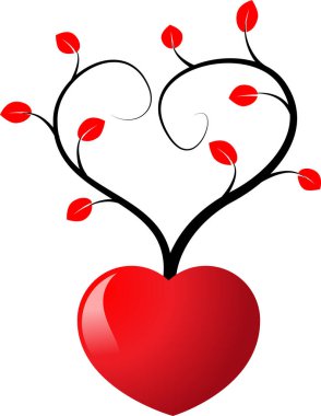 Beyaz arkaplanda ağaç dalları olan renkli düz kalp logosu, 