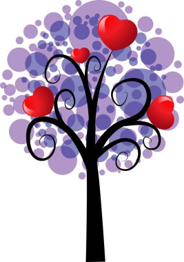 Kalpli aşk ağacı ve kopyalama alanı, vektör illüstrasyonu 