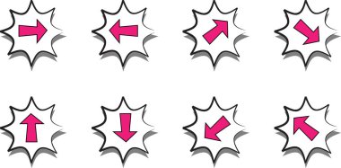 Beyaz arkaplanda düz ok simgeleri kümesi, vektör illüstrasyonu  