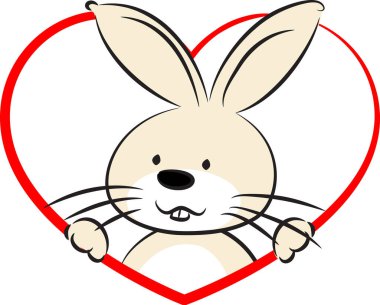 beyaz arka planda izole edilmiş kalbi olan küçük sevimli tavşancık, romantik konsept 