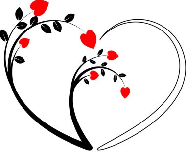 Beyaz arkaplanda ağaç dalları olan renkli düz kalp logosu, 