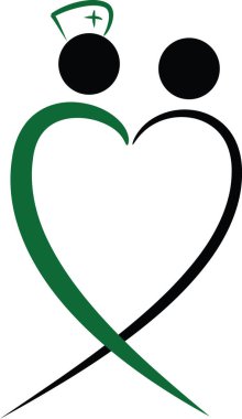 Renkli düz kalp şekilli hemşire ve hasta logosu simgesi beyaz arkaplan, vektör, illüstrasyon