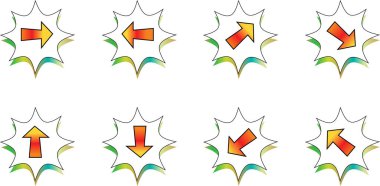 Beyaz arkaplanda düz ok simgeleri kümesi, vektör illüstrasyonu  