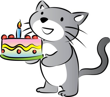 Beyaz arka planda izole edilmiş küçük şirin kedi doğum günü pastası, romantik konsept, yıldönümü konsepti