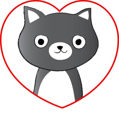 beyaz arka planda izole edilmiş kalbi olan küçük sevimli bir kedi. Romantik bir kavram. 