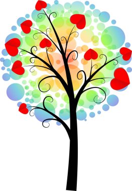 Kalpli aşk ağacı ve kopyalama alanı, vektör illüstrasyonu 